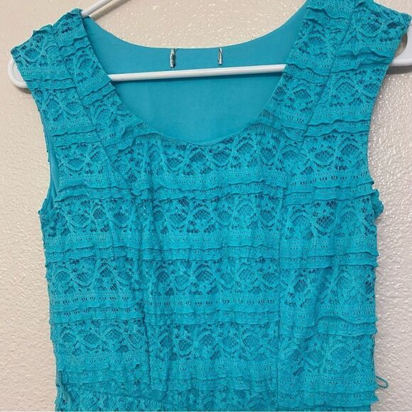 Aqua blue teal lace A Line Dress child 14/juniors - Picture 2 of 6